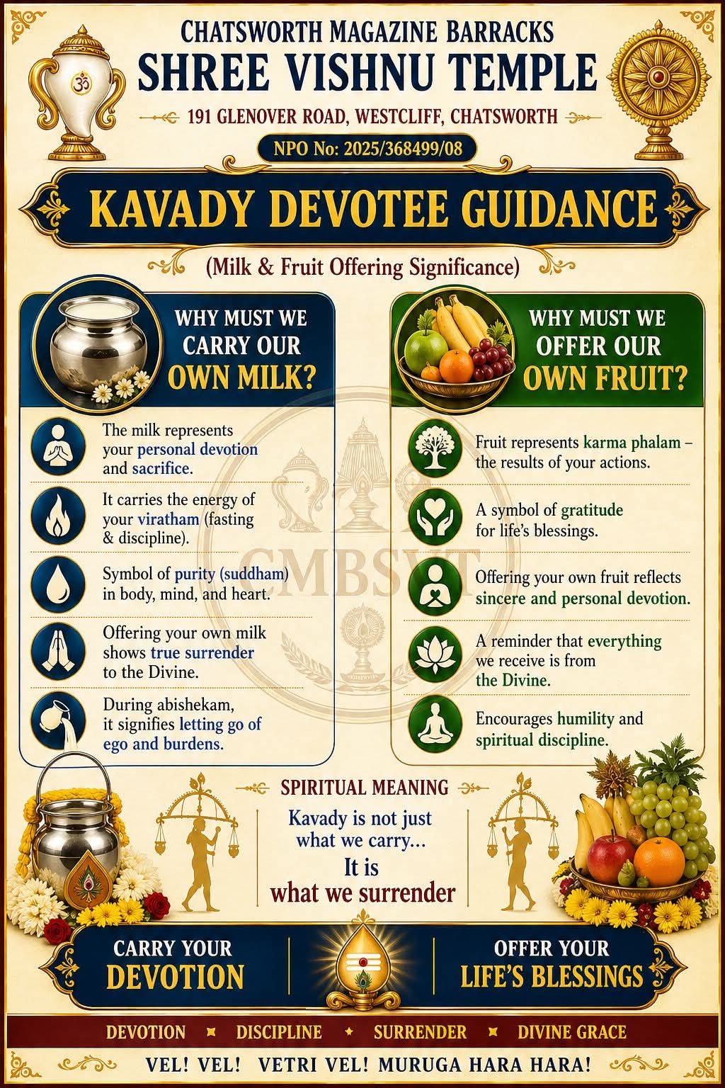 Kaavadi Devotee Guidance — why we carry our own milk and offer our own fruit